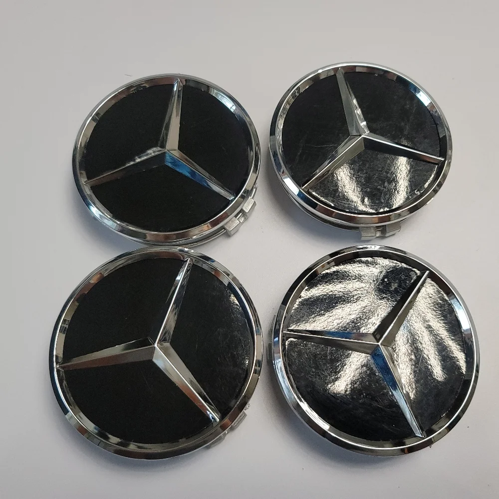4 Gloss Black WHEEL CENTER HUB CAPS EMBLEM FITS MERCEDES BENZ 75MM / 3 INCH - Picture 3 of 6